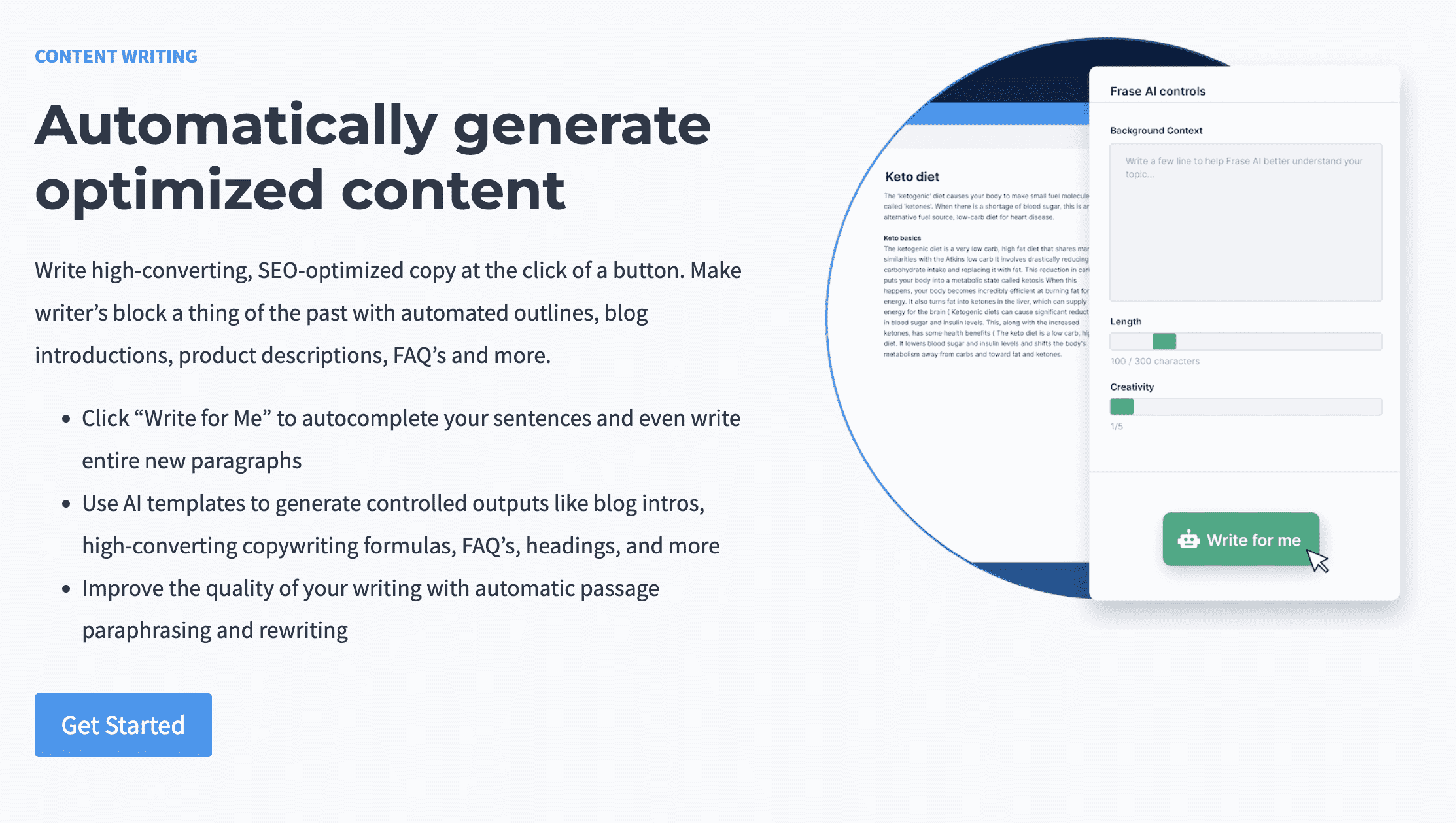 A page with the words automatically generate optimized content.