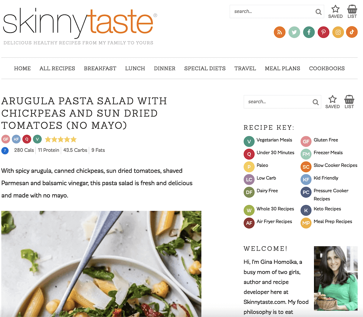 Skinny Taste - Arugula Salad With Chickpeas And Sun Dried Tomatoes.