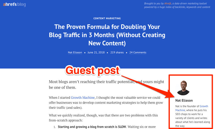 A blog post showcasing a guest post aimed at monetizing blogs.