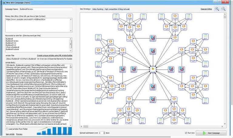 A computer screen displaying a network diagram in an SEO Tools demonstration.