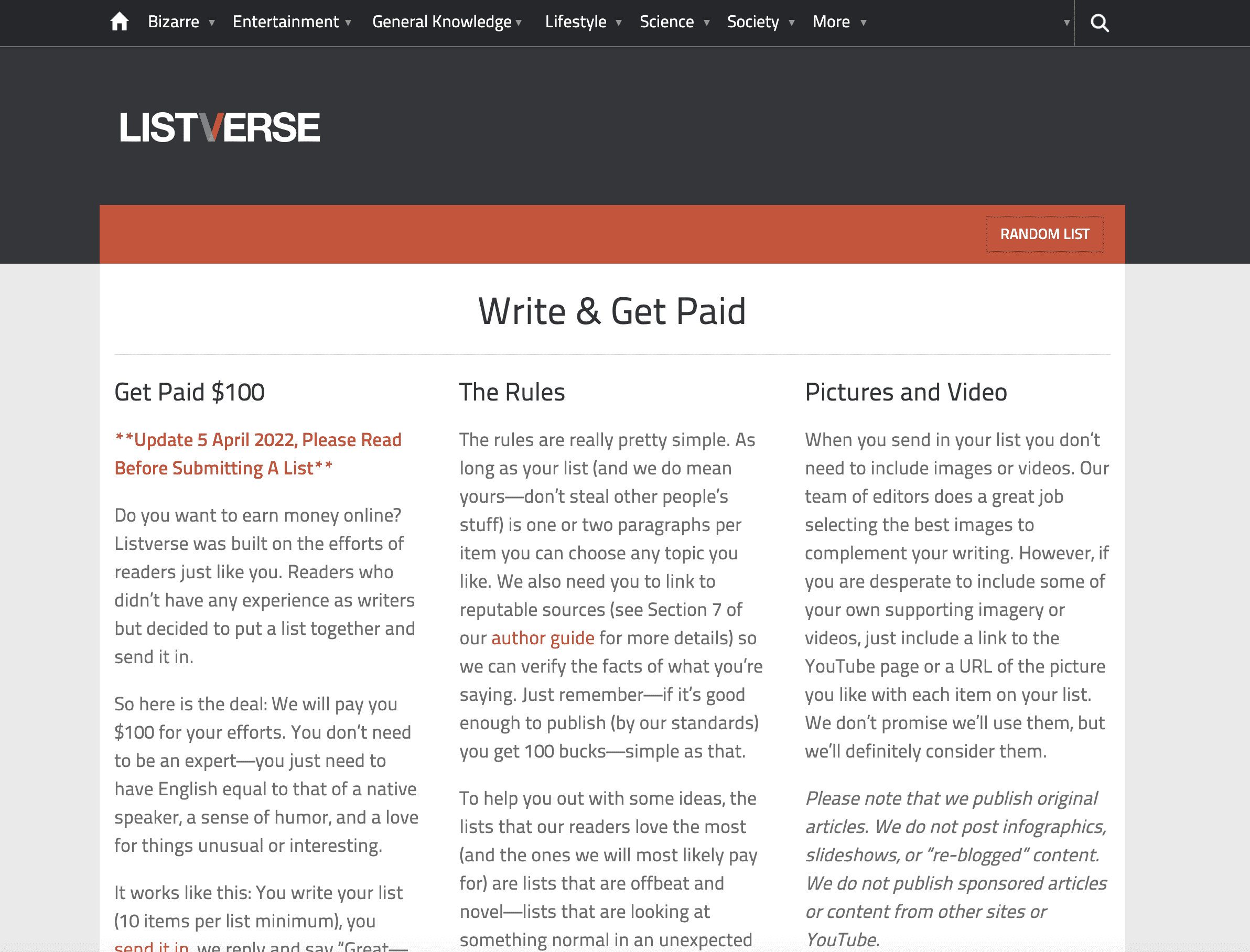 A screen shot of a website with the words 'get paid to write articles'.