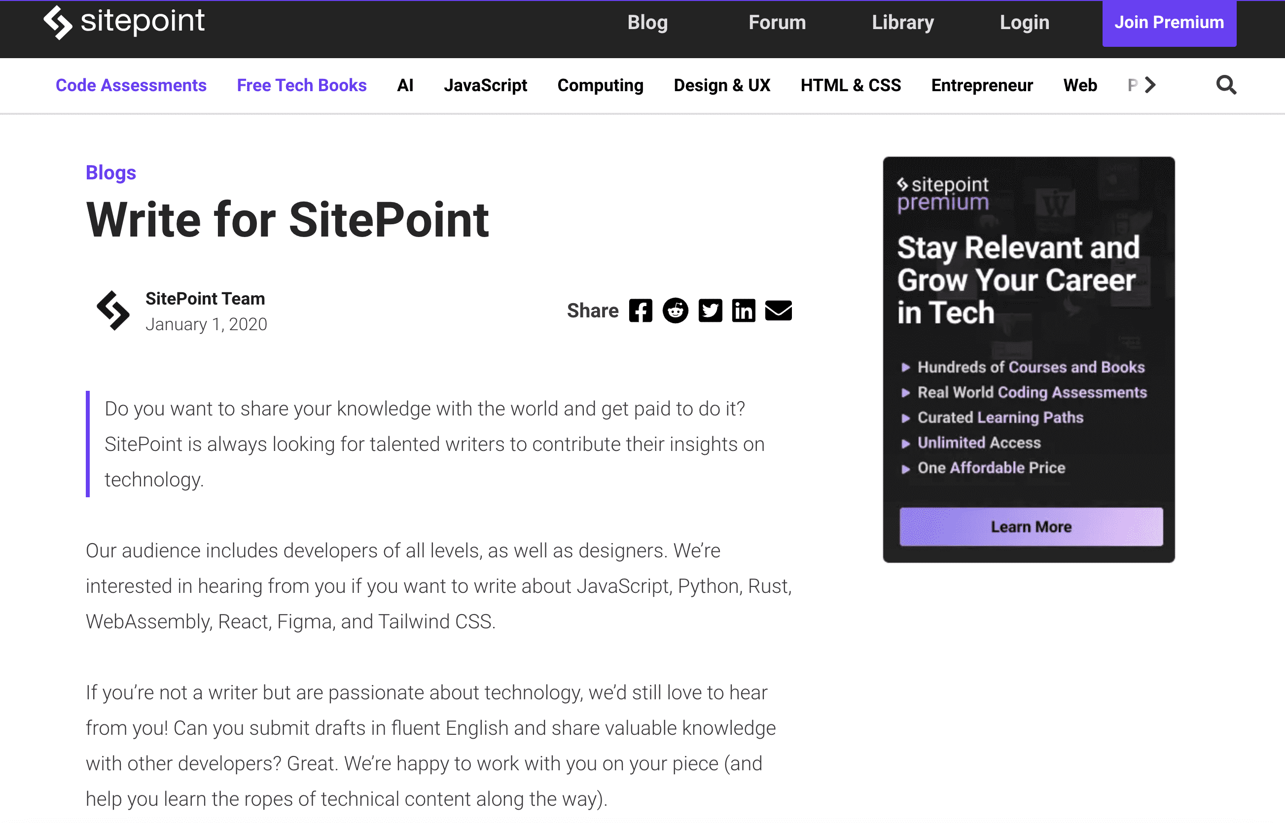 Write for sitepoint: Get Paid to Write on the [Best] 13 Sites.