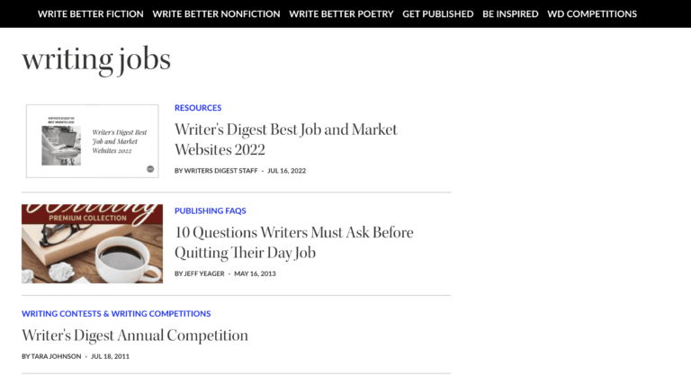 A screen shot of the [Best] writing jobs website.